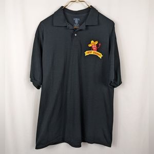 Hot Damn Black Polo Short Sleeve T-Shirt Guitar Jalapeno Sombrero Jerzees Sz XL